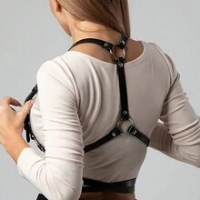 2pcs Women PU Leather Goth Body Women Belt Harness Leg Straps Set Gothic Waist Garter Belts - Black - View 4