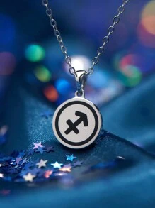 1Pc Fashionable 925 Silver 12 Constellations Pendant Necklace Double Sided Pendants For Women's Birthday Gifts