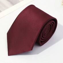 1 pieza Corbata Rojo Vino hecha a mano de poliéster para hombres, adecuada para vestir diariamente y como regalo - Burdeos - Ver 2