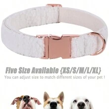 1入冬季新款多色泰迪絨寵物貓/狗項圈,適用於室內/室外使用,帶有玫瑰金扣環的布料 - 白色 - 查看 3