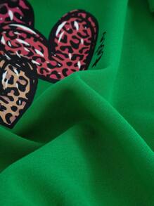 1件少女紅心和豹紋印花長袖運動衫,適用於春季 - 綠色 - 查看 5