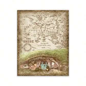 1st House Of The Shire Kartaffischer Canvastavla, Rustik Middle Earth Tolkien kartutskrifter, Vintage Väggbilder, För Vardagsrum Heminredning, Ingen Decor,Väggkonst