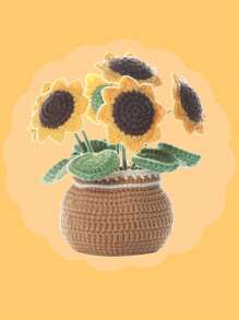 1 Stück handgefertigte Topfsonnenblume aus gehäkeltem Strickset mit gestricktem Garn Faden, Häkelmaterial Set für DIY Anfängergeschenk - Verschiedenfarbig - Übersicht 11