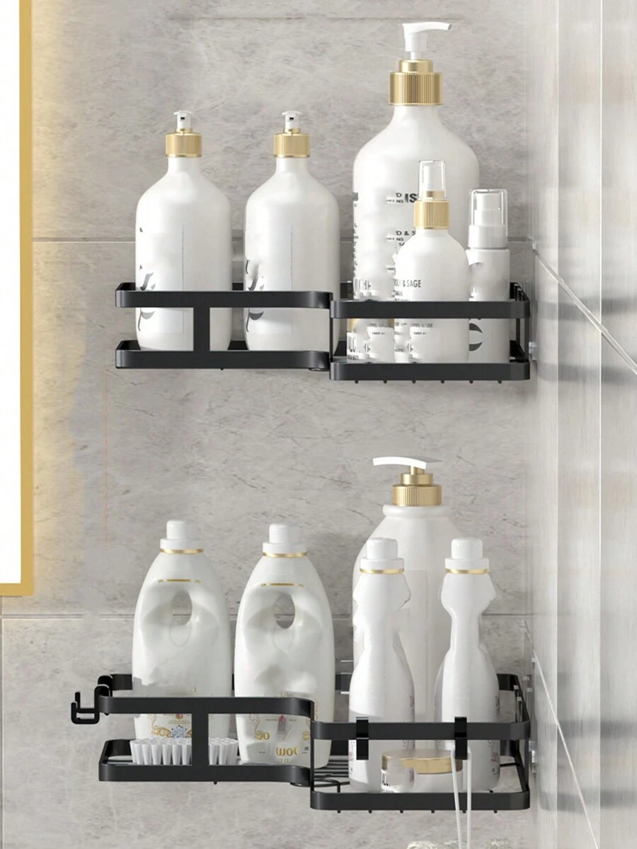 1/2入組浴室角落架,三角形淋浴置物架,可掛於浴室、廚房、廁所等牆上,無需鑽孔安裝 - 黑色 - 查看 1