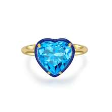 Moonmory單個925純銀大混色愛心立體鑲嵌女戒指,時尚珠寶女生禮物,紅色圓環戒指