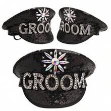 手工製作的情侶帽新娘新郎帽stag和hen帽sequin船長帽子,適用於婚禮