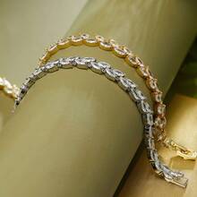 1入流行鉆石項鍊配銅質石鎖手鍊,鑲有寶石,適用於婚禮、派對、生日禮物 - 金色 - 查看 3