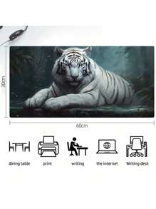 老虎圖案,易於清潔,簡約軟皮滑鼠墊,適合辦公室和家庭使用 - 彩色 - 查看 3