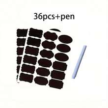 36入組食物儲存容器可重複使用標籤與筆 - 防水,無膠,自黏,黑板貼紙,適用於香料,起司等 - 廚房配件