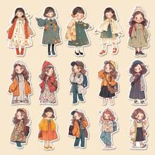 48张/包 秋季人物涂鸦跨境贴纸，适用于装饰行李箱、水瓶、头盔、制作剪贴簿、手机壳。