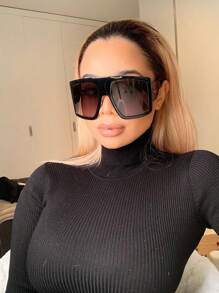 超大框太陽眼鏡時尚護目鏡單片太陽眼鏡誇張造型眼鏡 - 黑色 - 查看 2