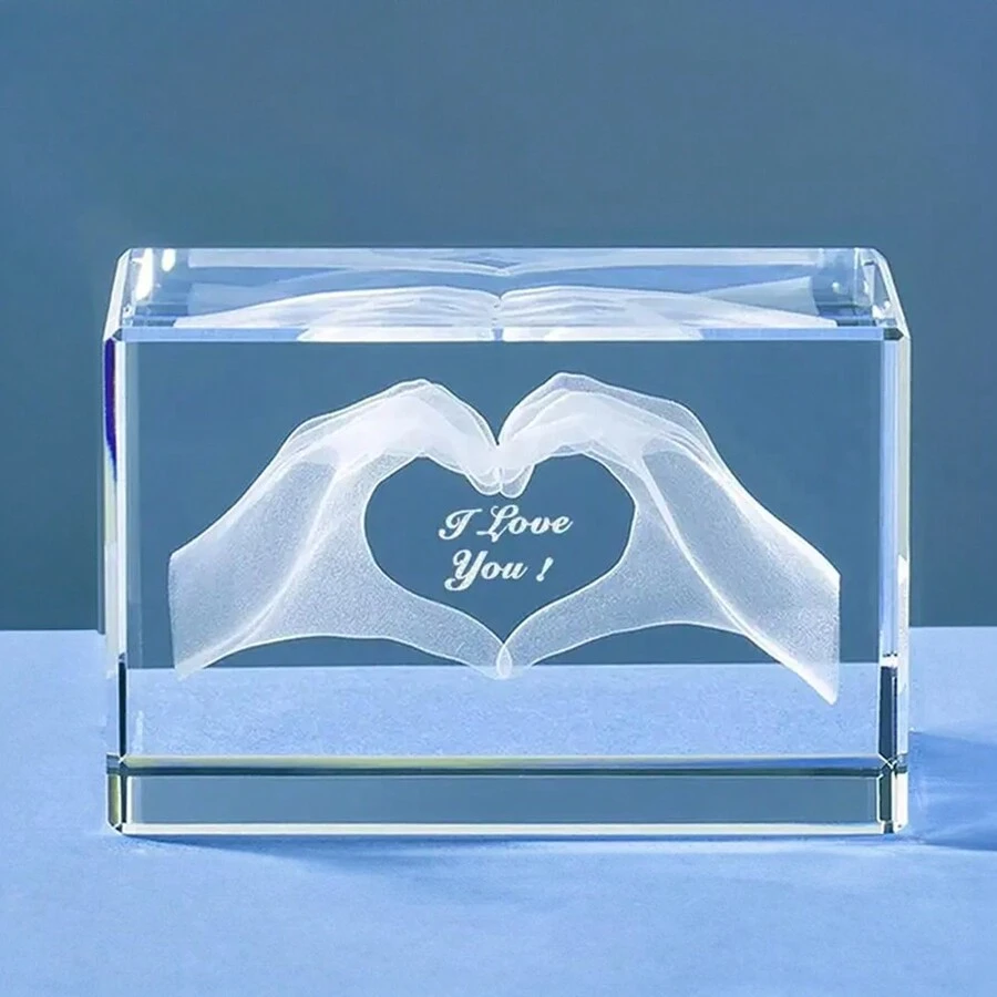 Crystal Heart-Shaped Hand Square Sculpture, Modern Gesture Decorative Statue Romantic Love Finger Statue, Home Square Than Heart-Shaped Decorative Statue Suitable For Wedding Room, Bedroom, Office Desktop - Multicolor - View 1