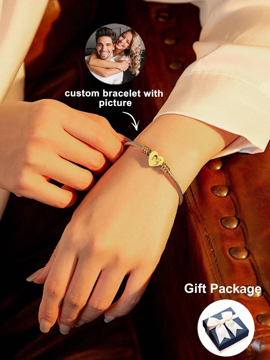 1 Stück Kundenspezifische Armband Mit Foto Von Paar, Gravierter Bildedelstahlarmband