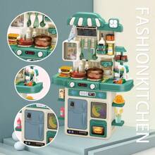 兒童假裝玩具廚房烹飪套裝,大尺寸,男女適用,配置烹飪器具和配件,奢華嬰兒禮物 - 綠色 - 查看 1