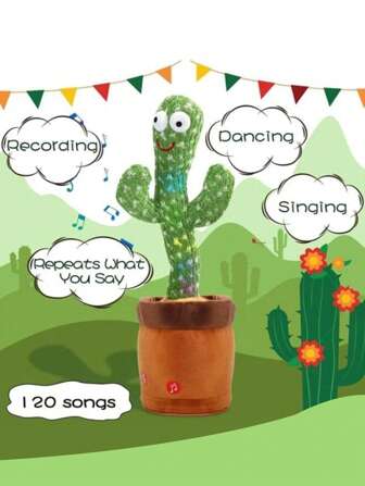 Cactus parlant, danse musicale de dessin animé, peut chanter et danser, parlera comme vous. Suivez le rythme, dansons ensemble. Jouets fonctionnant sur pile.