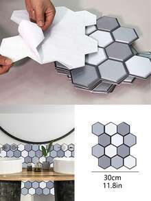 1 件 30*30 3d 牆貼仿磚臥室家居裝飾防水自黏 Diy 客廳壁紙 - 灰色 - 查看 2