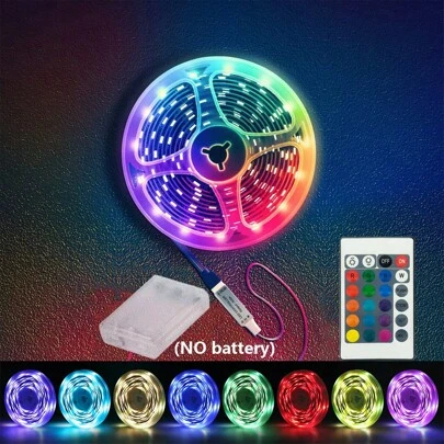 1 Rolle 1 m/3,3 ft ~ 15 m/49,2 ft LED Streifen Licht RGB farbwechselnd, biegsam, batteriebetrieben mit IR 24-Tasten Steuerung, geeignet für Schlafzimmer, Tisch, Zuhause, Raum, TV, Camping und DIY Dekoration (ohne Batterie)
