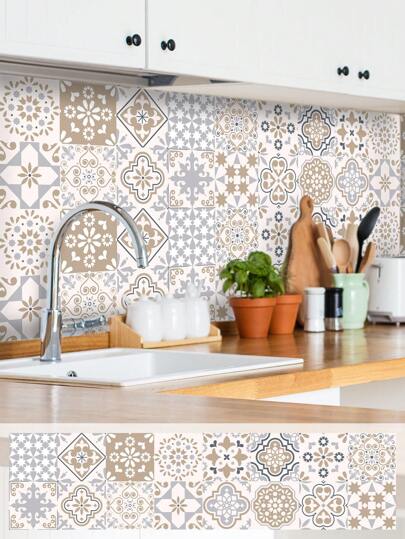 SUPSTICKER 1 rolka, wzór w stylu boho, wodoodporne, olejoodporne, kuchenne naklejki imitujące płytki, samoprzylepne, pogrubione, odporne na zużycie, upiększające remont domu, odklejane i przyklejane bez resztek kleju, dostępne w trzech rozmiarach: 11,81*47,24, 11,81*94,49, 11,81*141,73 cala, naklejki, naklejka ścienna, naklejka winylowa do dekoracji domu, wiosenne elementy dekoracyjne, odśwież swój dom, naklejki dekoracyjne Rama, wystrój kuchni