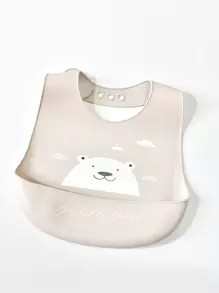 1pc Baby Cartoon Animal Pattern Silicone Waterproof Bib, Suitable For Eating - Light Grey - View 3