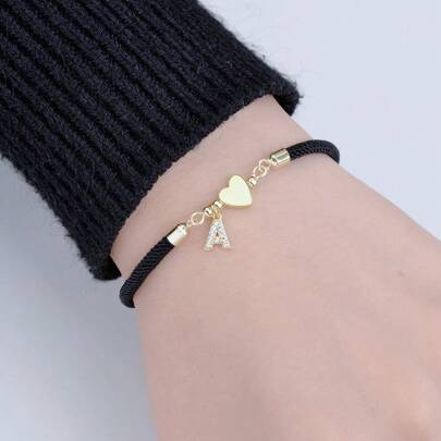 1 件时尚简约字母细节心形可调节手链适合作为生日礼物、约会和日常配饰，适合男士、女士、情侣或最好的朋友情人节、妈妈、母亲、母亲节、礼物