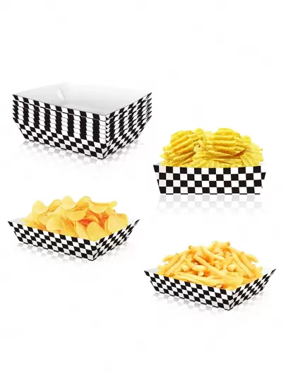 12pcs Race Car Black White Checkered Food Boxes Paper Snack Trays Birthday Party Supplies Food Holders For Popcorn Nacho Snack School Supplies Food Bag Food Box Suitable For Candy Chocolate Cookies Etc.