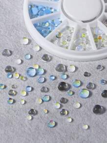 12格美甲水钻，包括彩虹鱼鳞、泡泡珠、水晶、半圆形平底宝石、糖果、马卡龙、北极光水钻，DIY美甲装饰配件指甲饰物美甲用品指甲 - 彩色 - 查看 3