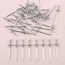 16 piezas/10 piezas de Estilos mixtos de aleación - Imitación antigua de espadas de caballero, cuchillos, armas, arcos como dijes creativos para la fabricación de joyas DIY, pendientes de metal antiguo con diseño de armas para manualidades de joyería DIY - Ancient Silver - Ver 4
