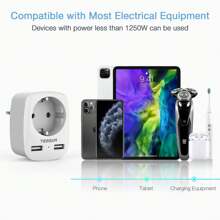 TESSAN Adaptador Corriente España Italia, Adaptador L España Chile con 2 USB, Adaptador Enchufe Italiano para Italia, Italiano, Uruguay y Chile, Adaptador Viaje Chile, Tipo L - Gris - Ver 3