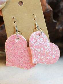 1 對情人節 Gretel 閃閃發光亮片耳環可愛愛人節快樂雙面印花女式耳環 - 皮革耳環 - 查看 3