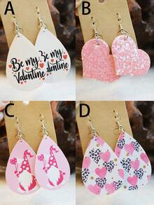 1 對情人節 Gretel 閃閃發光亮片耳環可愛愛人節快樂雙面印花女式耳環 - 皮革耳環 - 查看 1