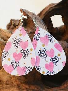 1 對情人節 Gretel 閃閃發光亮片耳環可愛愛人節快樂雙面印花女式耳環 - 皮革耳環 - 查看 8