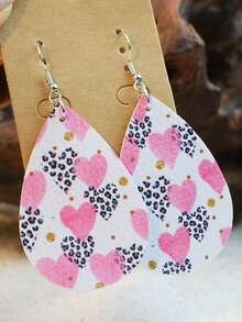 1 對情人節 Gretel 閃閃發光亮片耳環可愛愛人節快樂雙面印花女式耳環 - 皮革耳環 - 查看 5