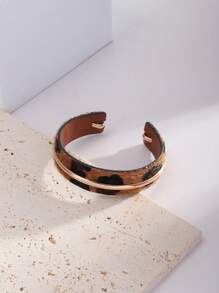 1件豹纹皮革表带和铜环装饰时尚个性化手链，女士款，欧美风格 - 深棕豹紋 - 查看 4