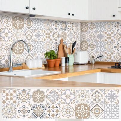 SUPSTICKER 1 rolo de adesivos de azulejos falsos de cozinha à prova d'água e óleo, com padrão estilo boêmio, autoadesivos, espessados, resistentes ao desgaste, para embelezamento da casa, adesivos de parede removíveis e sem resíduos, disponíveis em três tamanhos: 11,81 x 47,24, 11,81 x 94,49, 11,81 x 141,73 polegadas, adesivos, decalque de parede, decalque de vinil para decoração de casa, itens de decoração de primavera para renovar sua casa, adesivos de decoração Rama para decoração de cozinha