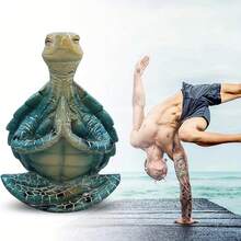 1 Piece, Garden Decoration, Yoga Meditation Turtle Ornament, Desktop Figurine - Blue - View 5