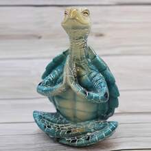 1 Piece, Garden Decoration, Yoga Meditation Turtle Ornament, Desktop Figurine - Blue - View 3