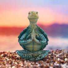 1 Piece, Garden Decoration, Yoga Meditation Turtle Ornament, Desktop Figurine - Blue - View 2