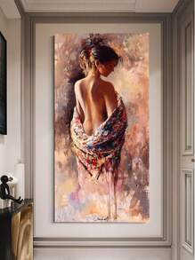 1 件半裸女孩牆海報藝術彩色油畫海報抽象家居裝飾畫客廳、臥室、辦公室牆壁裝飾房間美學創意禮物牆藝術帆布畫無框帆布畫 - 粉色 - 查看 1