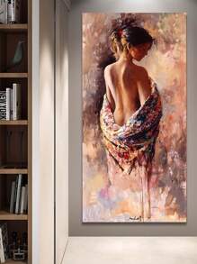 1 件半裸女孩牆海報藝術彩色油畫海報抽象家居裝飾畫客廳、臥室、辦公室牆壁裝飾房間美學創意禮物牆藝術帆布畫無框帆布畫 - 粉色 - 查看 2