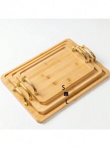 1個杏色正方形天然竹子家用收納盤,適用於零食、水果、蔬菜、飲料 - 杏色 - 查看 8