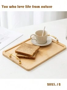 1個杏色正方形天然竹子家用收納盤,適用於零食、水果、蔬菜、飲料 - 杏色 - 查看 1