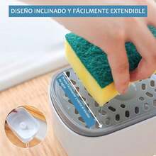 Dispensador de Jabon para Trastes con esponja resistente duradero Jabonera para cocina Baño y fregadero - Blanco - Ver 5