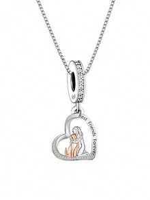 1入組925純銀女孩&寵物吊墜吊墜項鍊,生日禮物