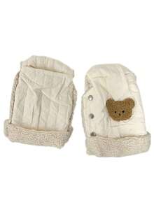 Guantes gruesos para el manillar del cochecito de bebé para otoño e invierno, guantes de calentamiento para el carrito de bebé con diseño de oso lindo