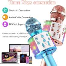 Everjoys Bộ 2 Micro Karaoke Bluetooth Không Dây Có Đèn Led Di Động Cầm Tay Hát Karaoke Loa Máy Đồ Chơi Quà Tặng Kèm Hướng Dẫn Sử Dụng Đa Ngôn Ngữ - Rượu sâm panh + xanh - Xem 3