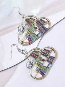 1對女士時尚休閒書架圖案壓克力耳環,是家人和朋友的完美假期禮物 - 彩色 - 查看 2