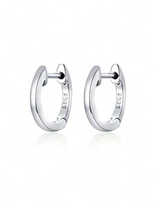 ESBERRY 1對休閒圓耳環適合女士S925純銀顏色日常穿著精細首飾類約會禮物 - 銀色 - 查看 1