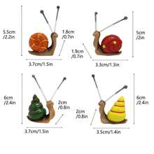 4 件/套迷你花園裝飾樹脂工藝品動物形狀裝飾品,包括蝸牛 - 彩色 - 查看 2