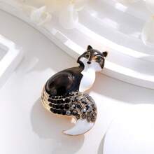European And American Style Fox Brooch Pin, Vintage & Concise & Rhinestone Decor Sweater Clip, Zinc Alloy Cardigan Accessory - Black - View 3