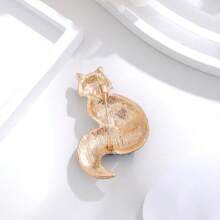 European And American Style Fox Brooch Pin, Vintage & Concise & Rhinestone Decor Sweater Clip, Zinc Alloy Cardigan Accessory - Black - View 4